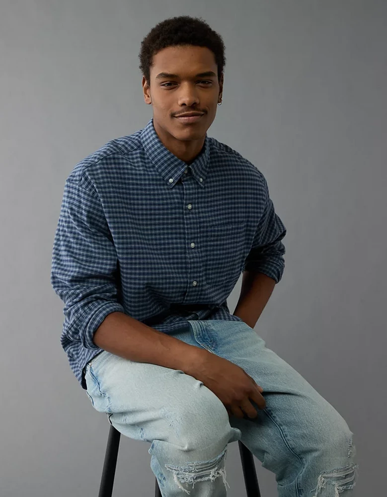 AE Everyday Plaid Flannel Button-Up Shirt