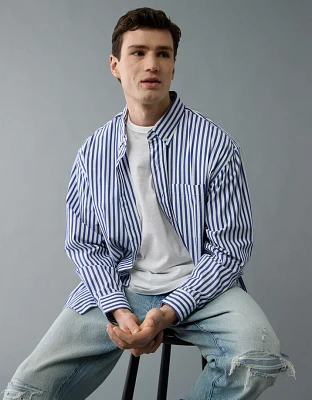 AE Everyday Relaxed Poplin Striped Button-Up Shirt