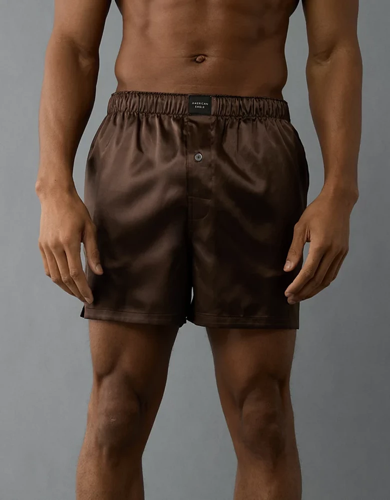 Caleçon boxeur à poche en satin uni pour hommes AEO