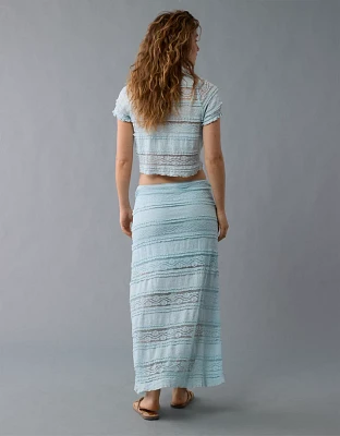Jupe longue en dentelle à taille haute AE