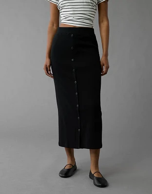 Jupe mi-longue en tricot boutonnée à taille haute AE