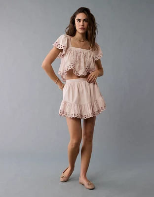 AE High-Waisted Embroidered Eyelet Mini Skirt