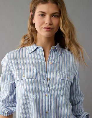 AE Weekend Vibes Linen-Blend Long-Sleeve Button-Up Shirt