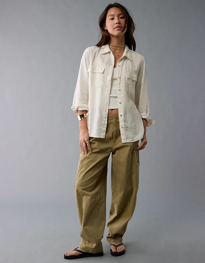 AE Weekend Vibes Linen-Blend Long-Sleeve Button-Up Shirt