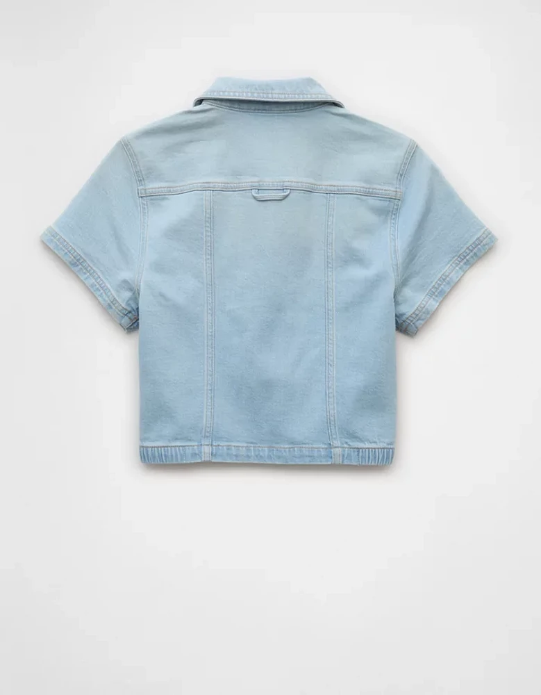 AE Denim Collared Zip-Up Crop Top