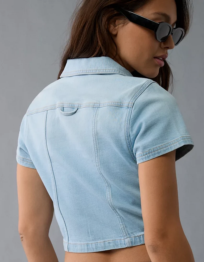 AE Denim Collared Zip-Up Crop Top