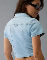 AE Denim Collared Zip-Up Crop Top