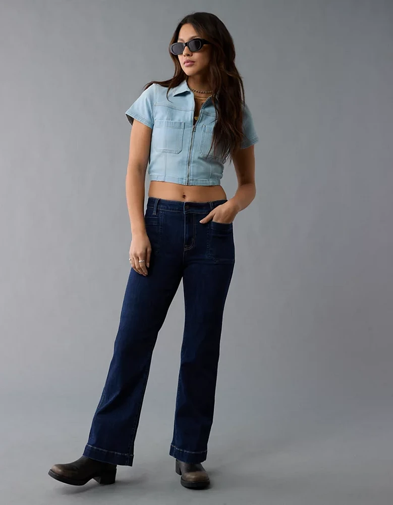 AE Denim Collared Zip-Up Crop Top