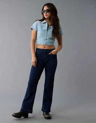 AE Denim Collared Zip-Up Crop Top