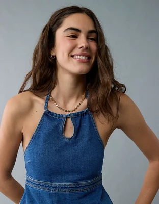 AE Denim High Neck Halter Top