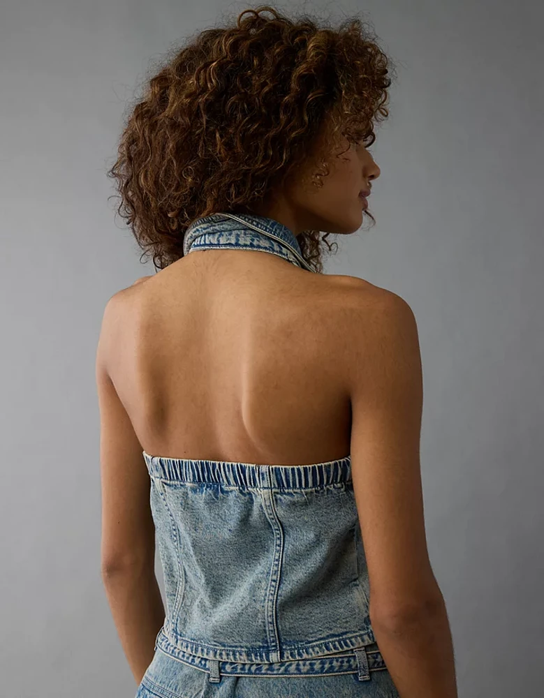 AE Collared Denim Halter Vest