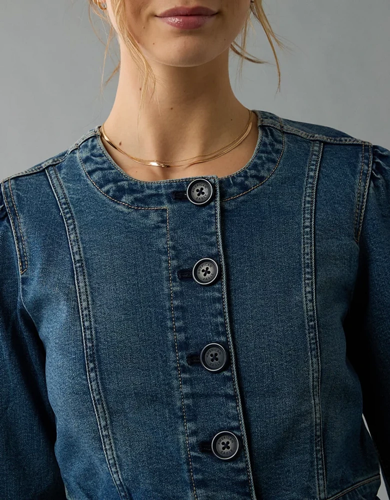AE Slim Fit Collarless Denim Jacket