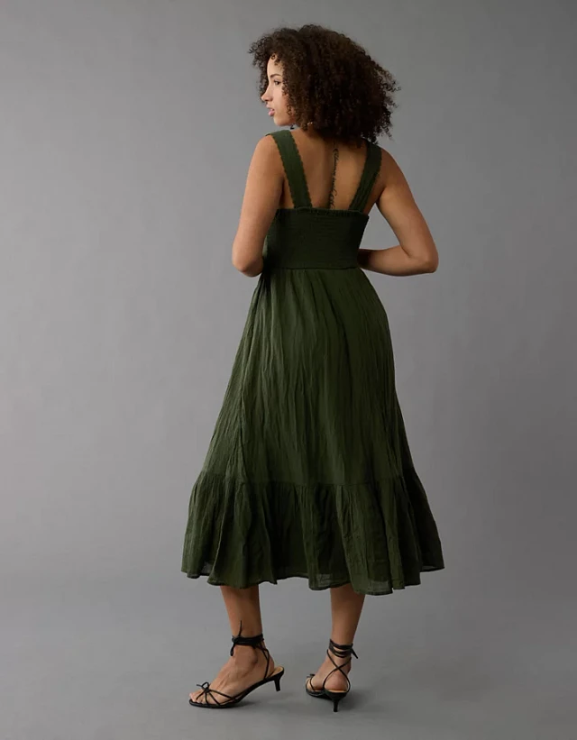 green emerald velvet dress Buy American Eagle Womens U-1399-7160-300 Floral Open Back Corset Midi Dress,  GREEN, XS at Amazon.in main image 1