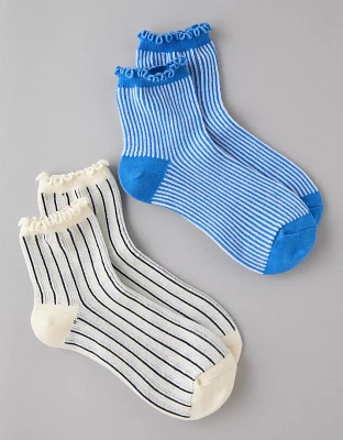AE Striped Ruffle Boyfriend Socks 2-Pack