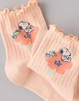 AE Snoopy Flowers Ruffle Boyfriend Socks