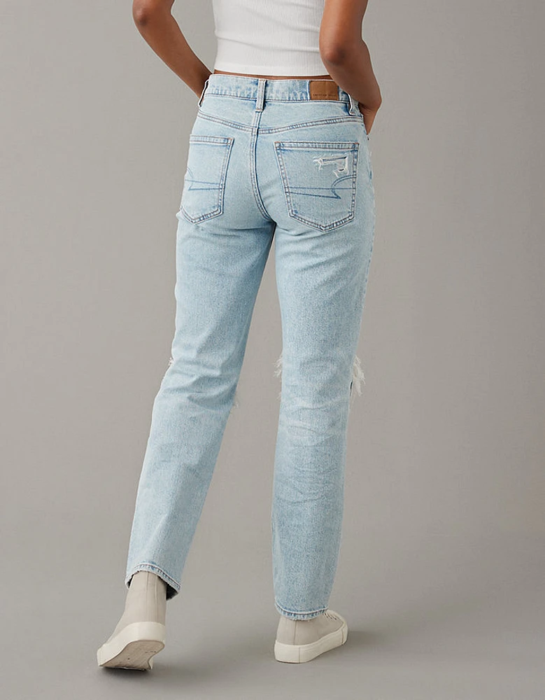 AE Stretch Super High-Waisted Ripped Ankle Straight Jean