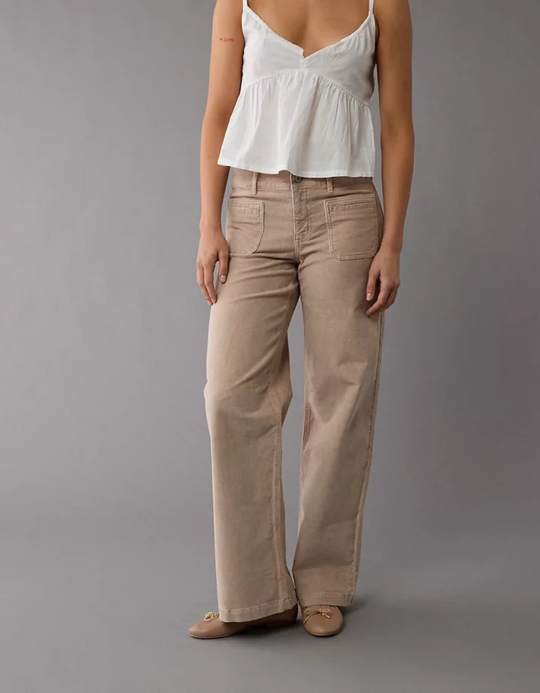 Pantalon ample à jambe large et taille basse en velours côtelé extensible AE