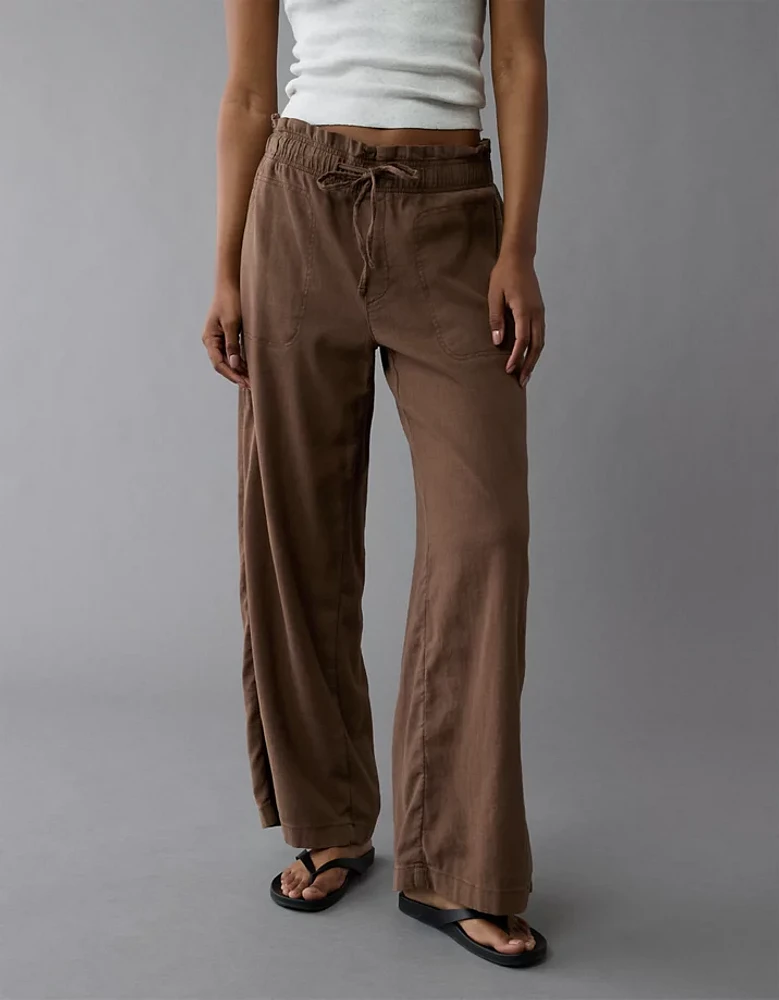 AE Dreamy Drape Linen-Blend Pull-On Pant