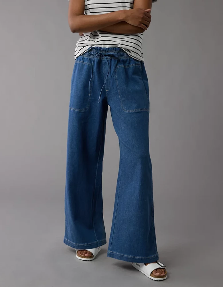 AE Dreamy Drape Linen-Blend Pull-On Pant