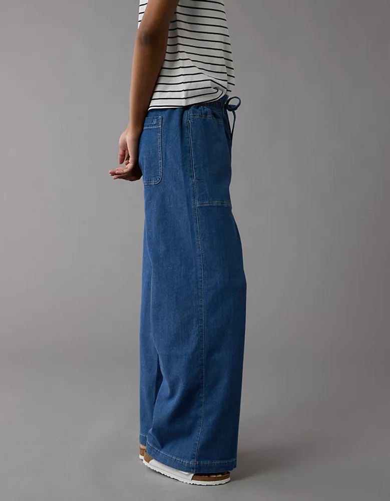 AE Dreamy Drape Linen-Blend Pull-On Pant