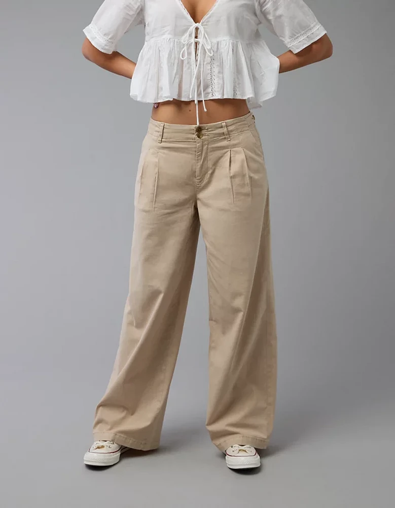 Pantalon à jambe large taille haute en mélange de lin extensible AE