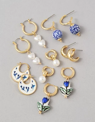 Lot de six paires de boucles d’oreilles bleues et blanches AEO