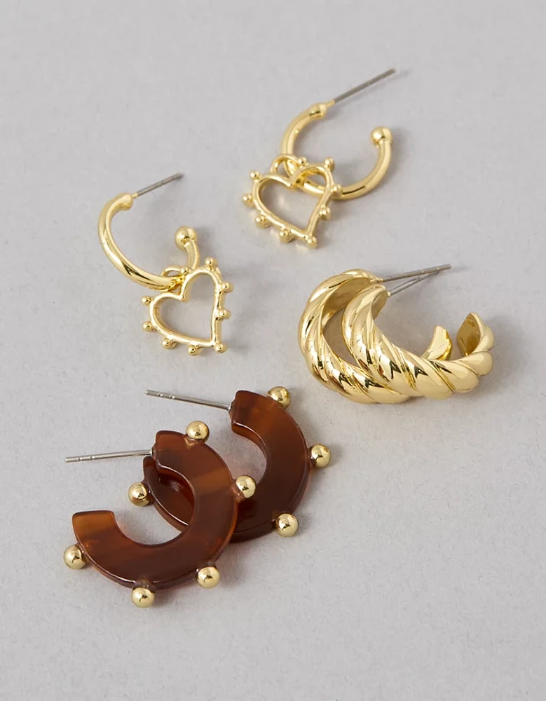 Lot de trois paires de boucles d’oreilles à clous décoratifs en résine AEO