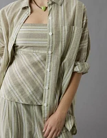 AE Go Big Linen-Blend Oversized Striped Shirt
