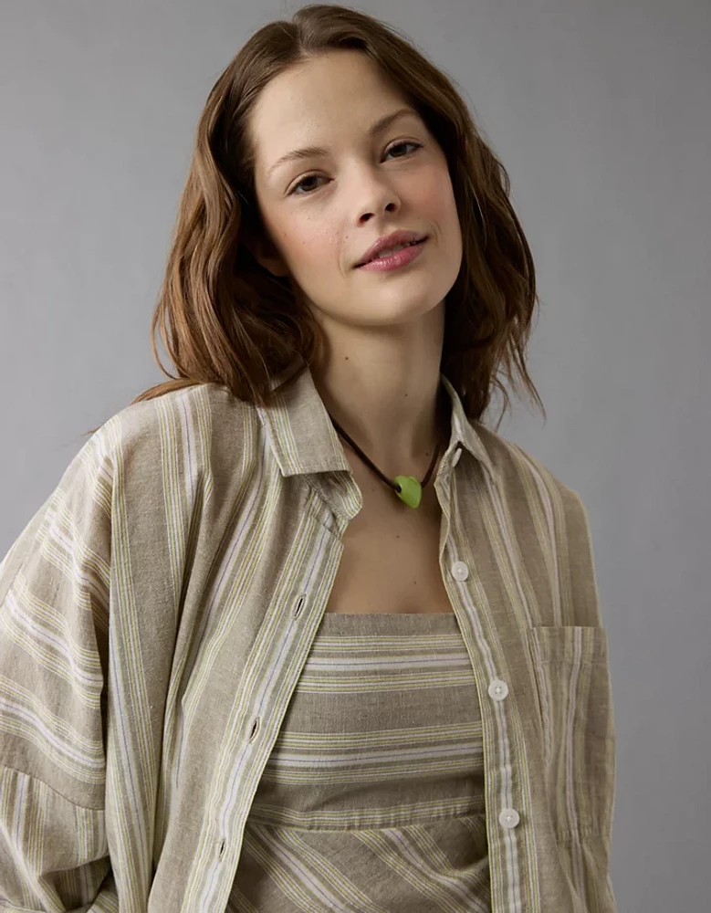AE Go Big Linen-Blend Oversized Striped Shirt