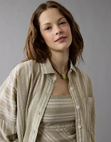 AE Go Big Linen-Blend Oversized Striped Shirt