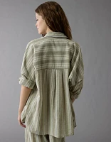 AE Go Big Linen-Blend Oversized Striped Shirt