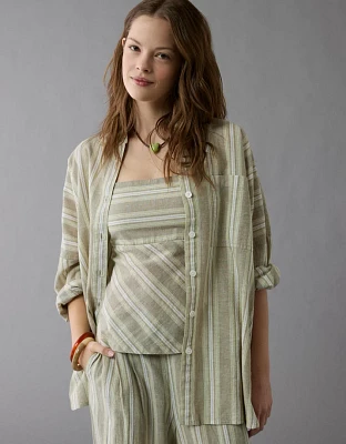 AE Go Big Linen-Blend Oversized Striped Shirt