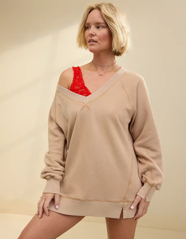 Aerie Downtime Textured V-Neck Sweatshirt