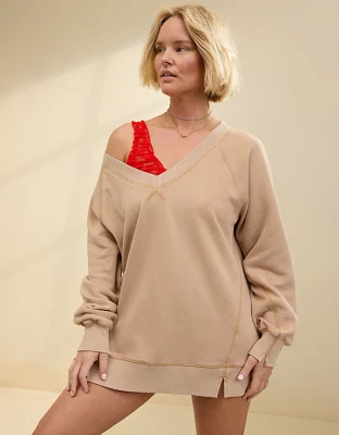 Aerie Downtime Textured V-Neck Sweatshirt
