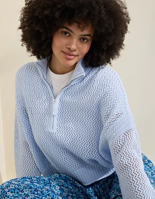 Aerie Crochet Quarter Zip Sweater
