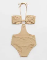 Aerie Sparkle Halter Cutout One Piece Swimsuit