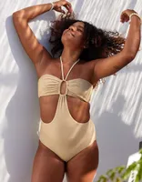 Aerie Sparkle Halter Cutout One Piece Swimsuit