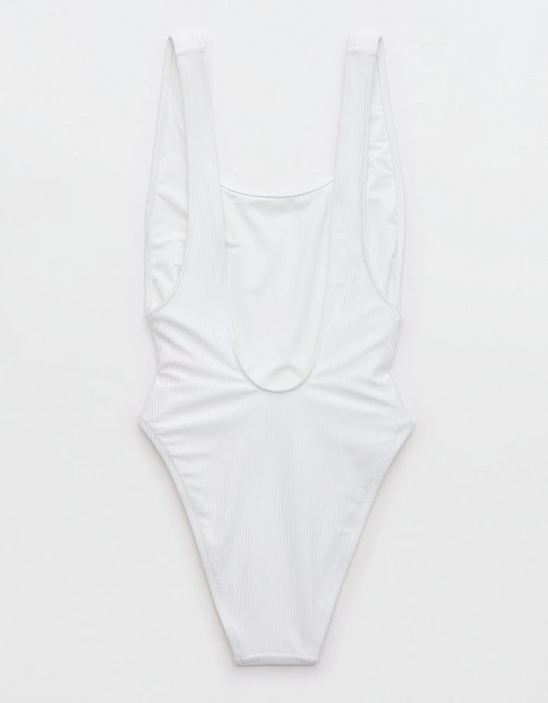 Aerie Shine Rib Birthday Scoop Cheekiest One Piece Swimsuit