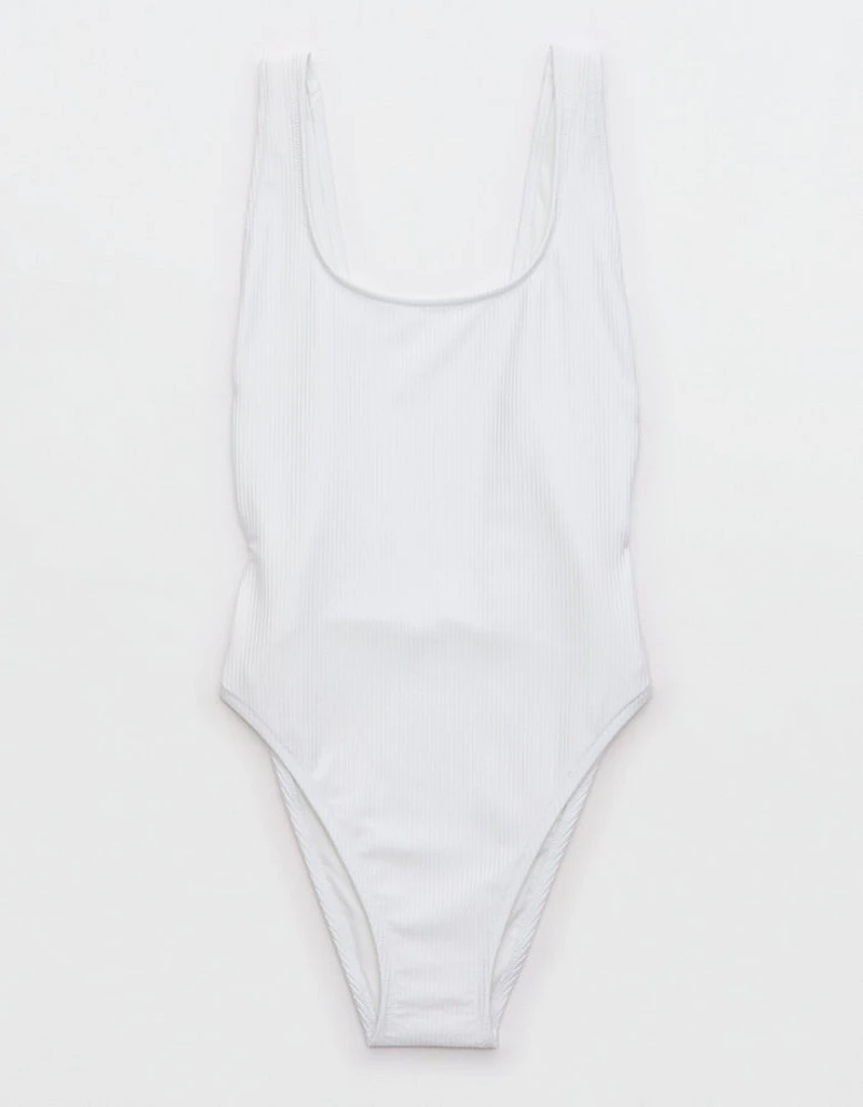 Aerie Shine Rib Birthday Scoop Cheekiest One Piece Swimsuit