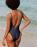 AE x Aerie Match Made Denim Plunge Cheekiest One Piece Swimsuit