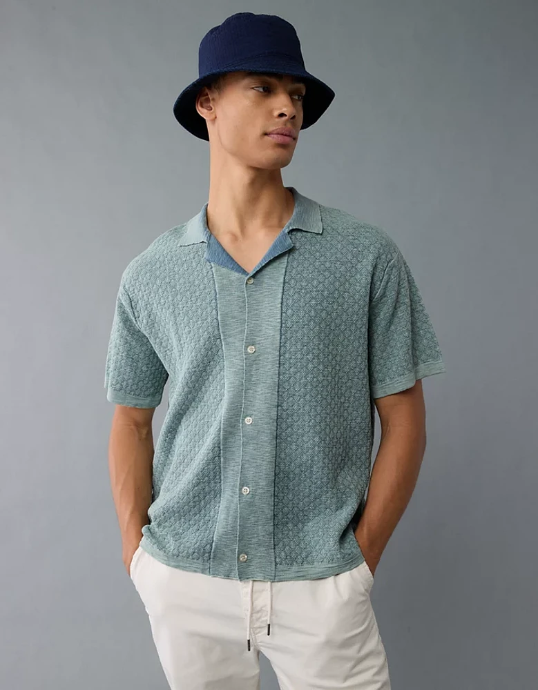 Chemise polo boutonnée en tricot jacquard Fin de semaine AE