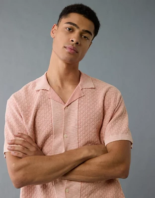 AE Weekend Jacquard Button-Up Sweater Polo Shirt