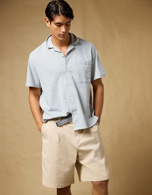 AE Jacquard Textured Button-Up Polo Shirt