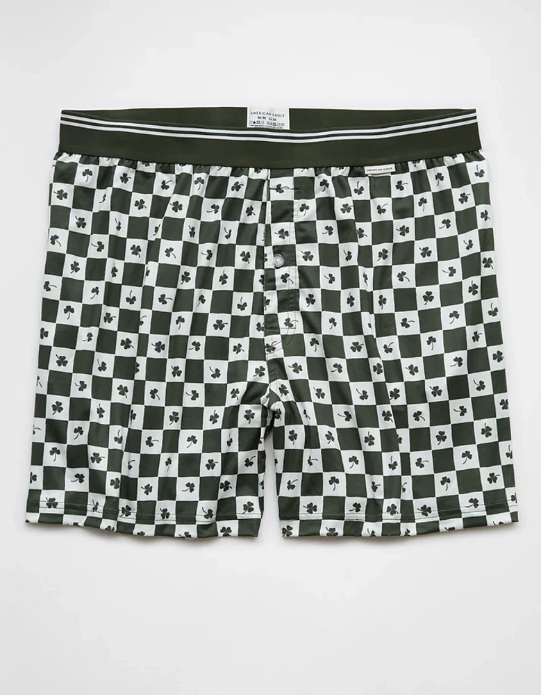 AEO Men's St. Patrick's Day Clover Check Ultra Soft Pocket Boxer Short