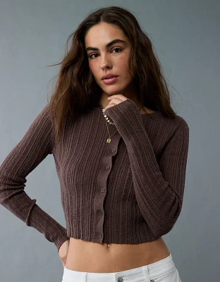 AE Ribbed Crew Neck Cardigan