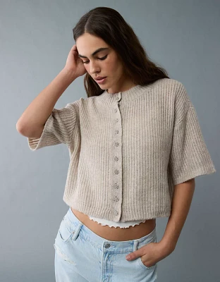 AE Short-Sleeve Crew Neck Cropped Cardigan