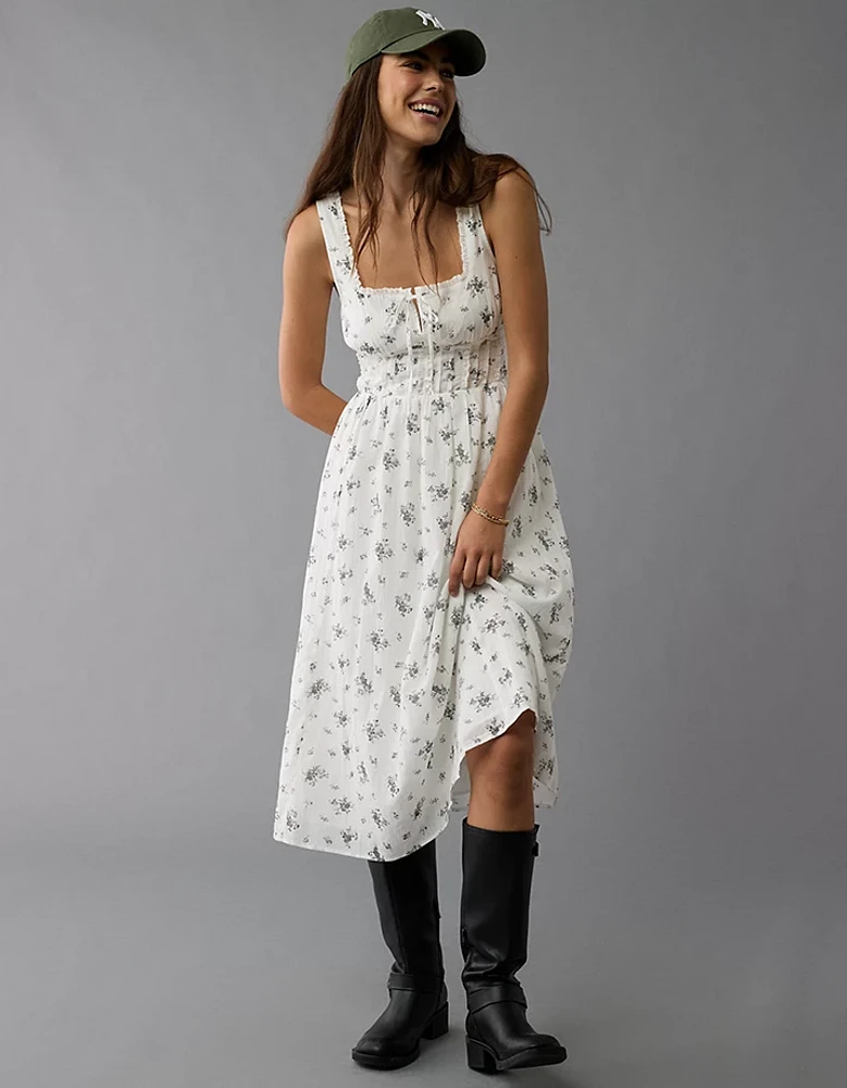 Robe mi-longue à motif floral de style corset AE