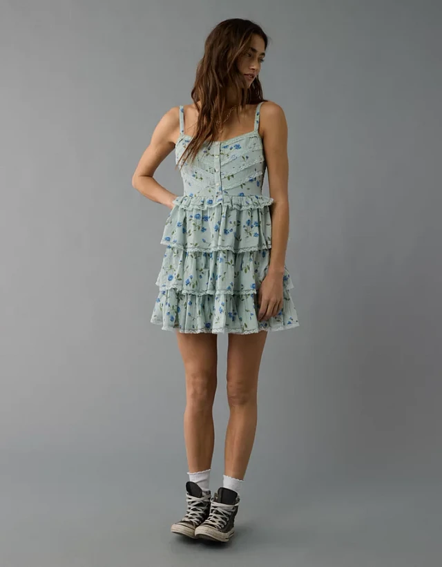 sachin and babi light blue dress AE Linen-Blend Puff Sleeve Tie Back Midi Dress