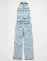 AE Denim Collared Halter Jumpsuit