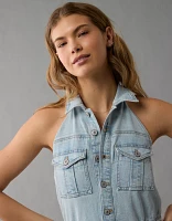 AE Denim Collared Halter Jumpsuit